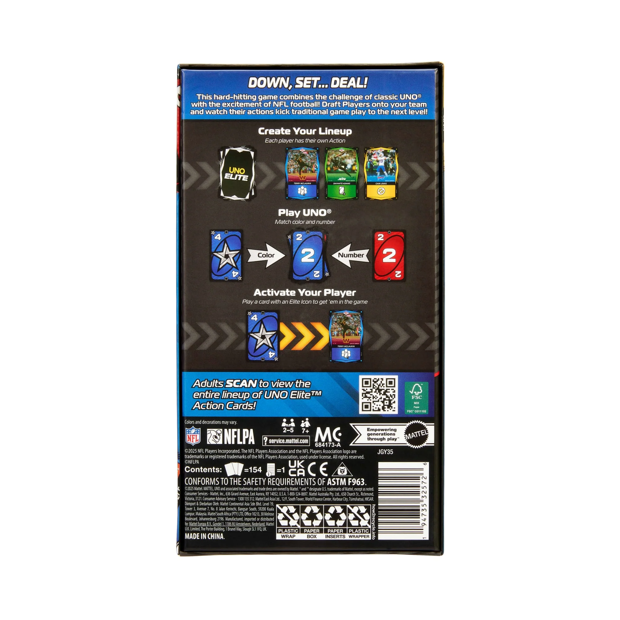 UNO Elite NFL Card Game 2025 Alt Jerseys Edition Starter Pack With 4 Booster Packs & 2 Promo Cards - Image 6
