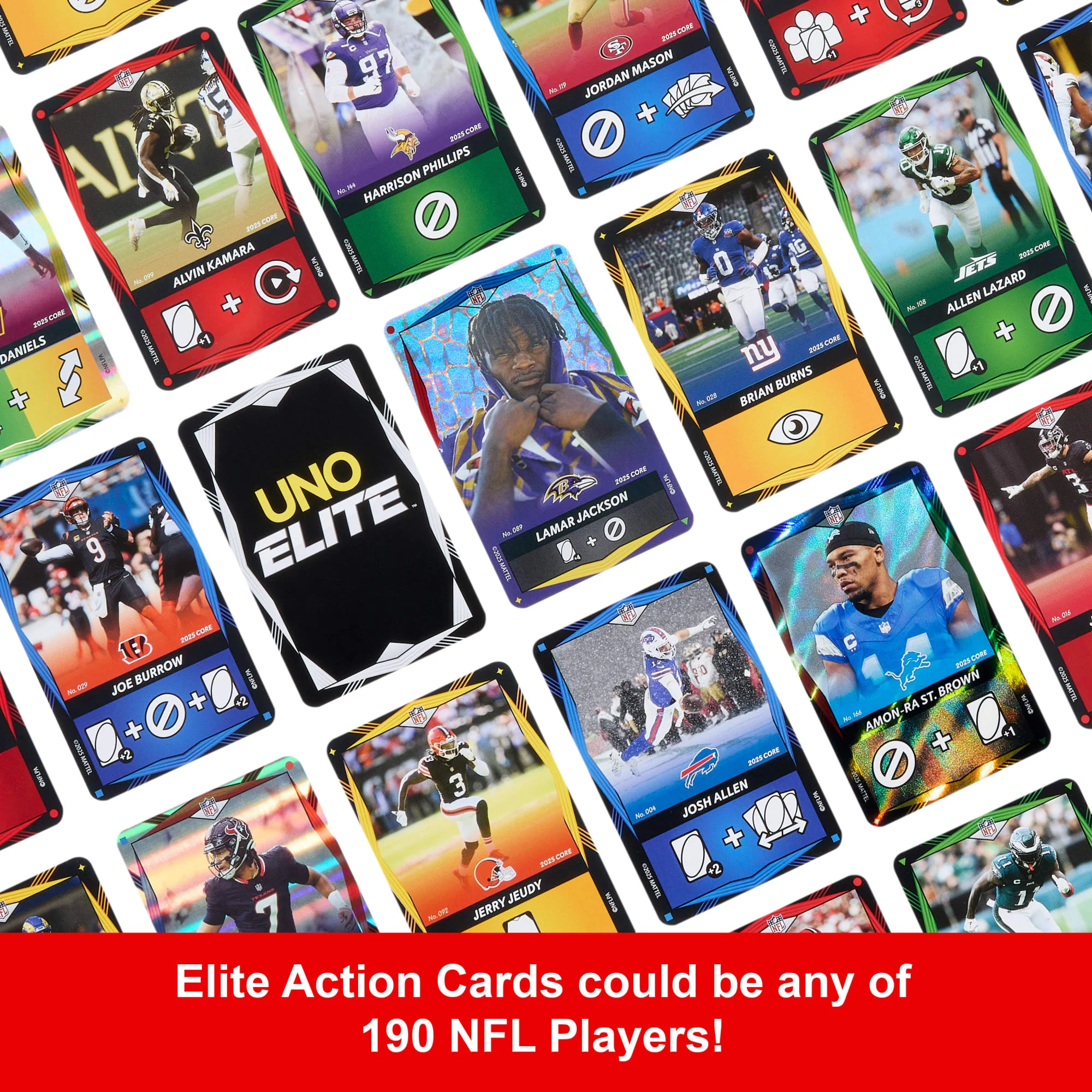UNO Elite NFL Card Game 2025 Core Edition Starter Set With Deck, 4 Game Booster Packs & 2 Promo Cards - Image 4