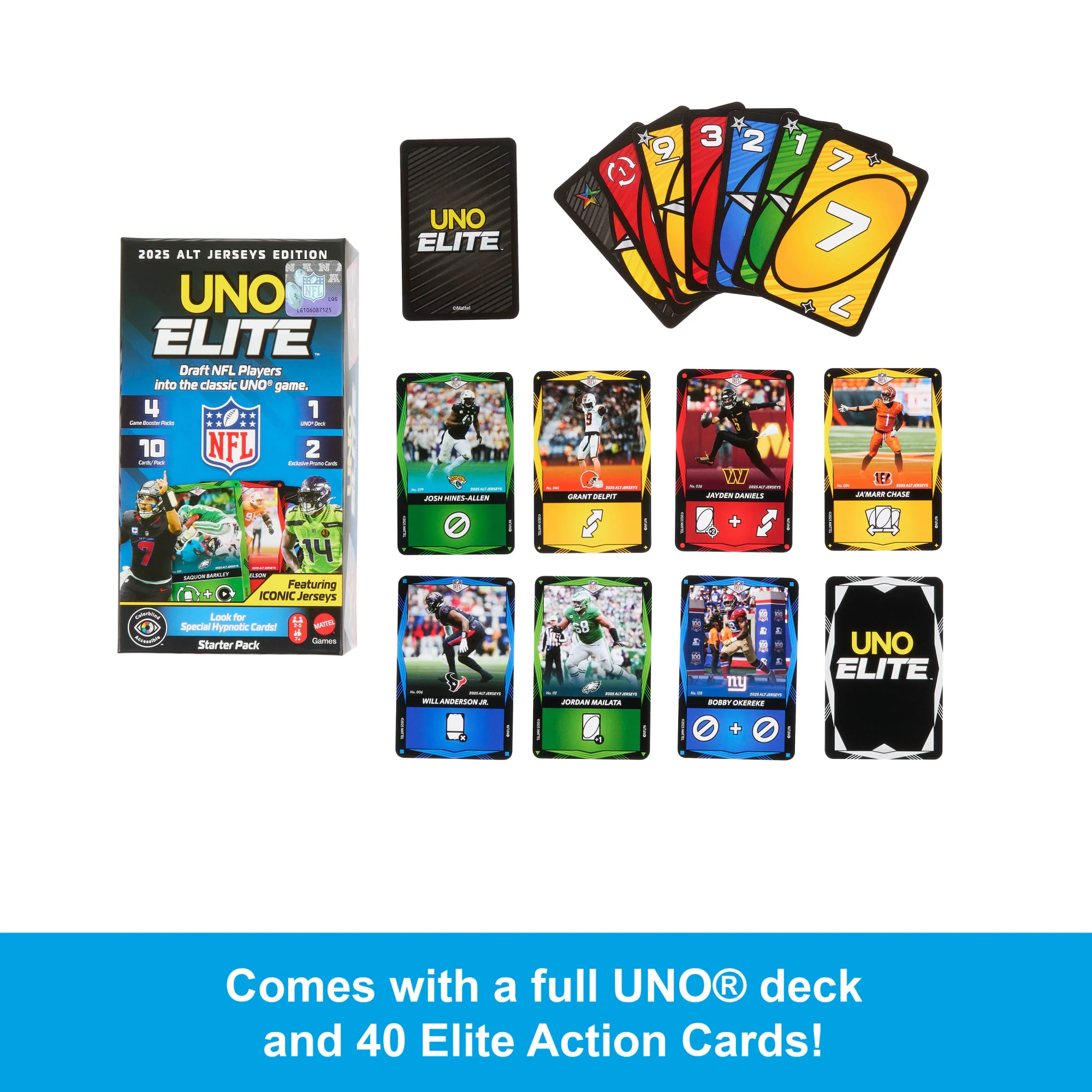 UNO Elite NFL 2025 Alt Jerseys Edition Booster Set Plus With 40 Elite Action Cards (Players May Vary) - Image 3
