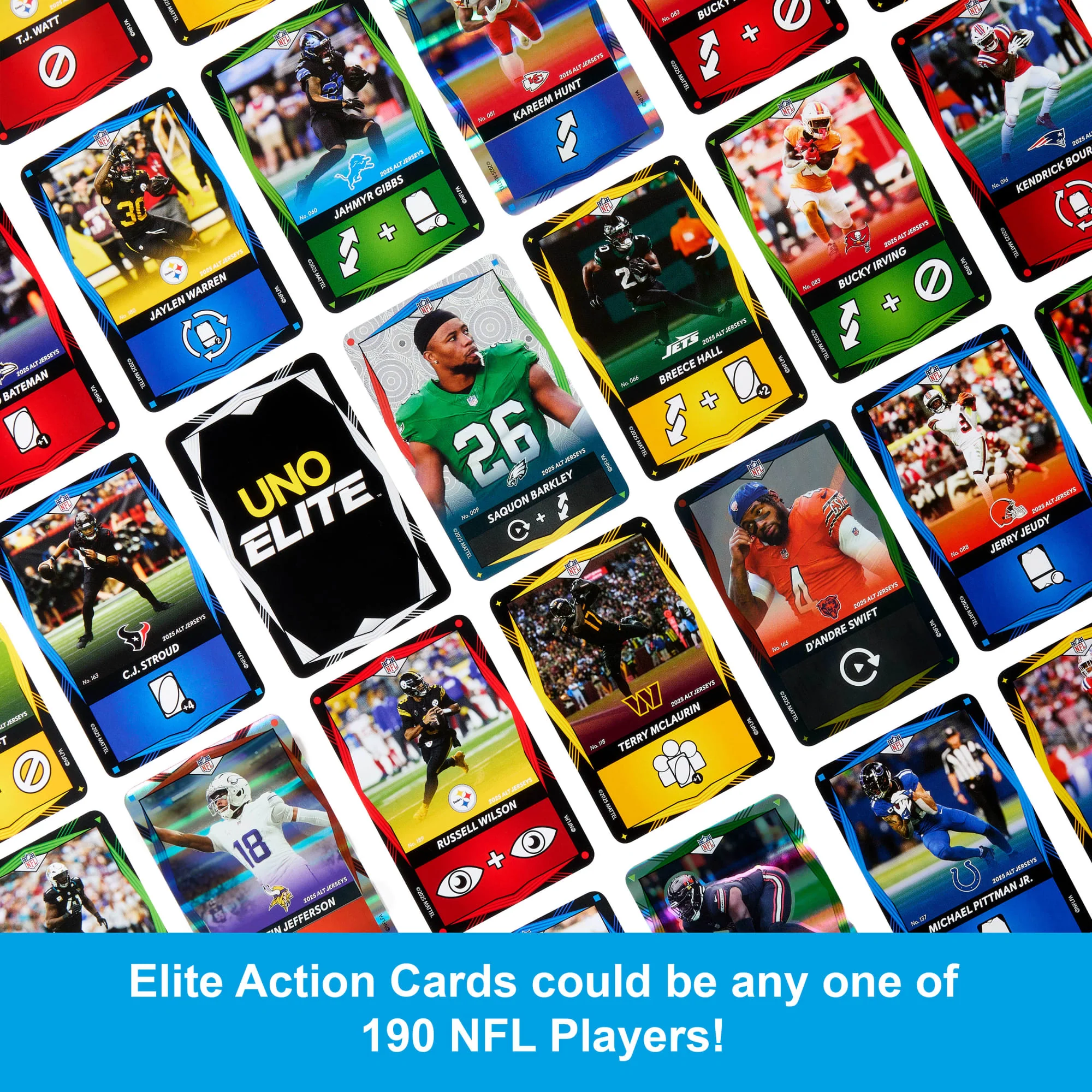 UNO Elite NFL 2025 Alt Jerseys Edition Booster Set Plus With 40 Elite Action Cards (Players May Vary) - Image 4