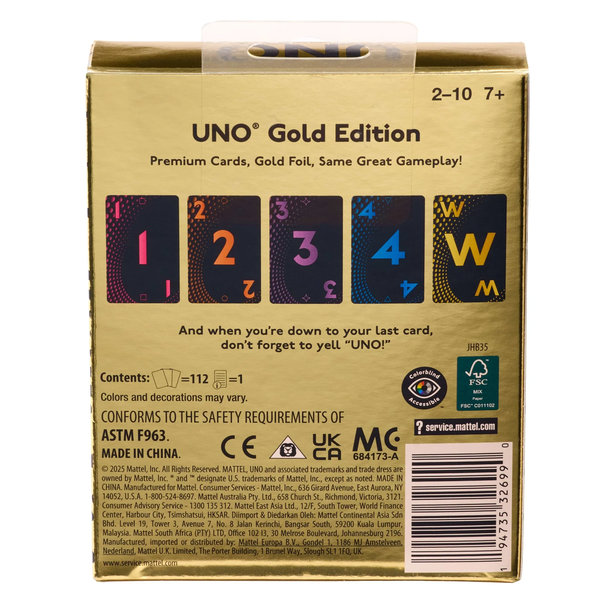 UNO Card Game Gold Edition For Kid, Adult & Family Nights, Collectible Deck With Foil Accents - Image 3