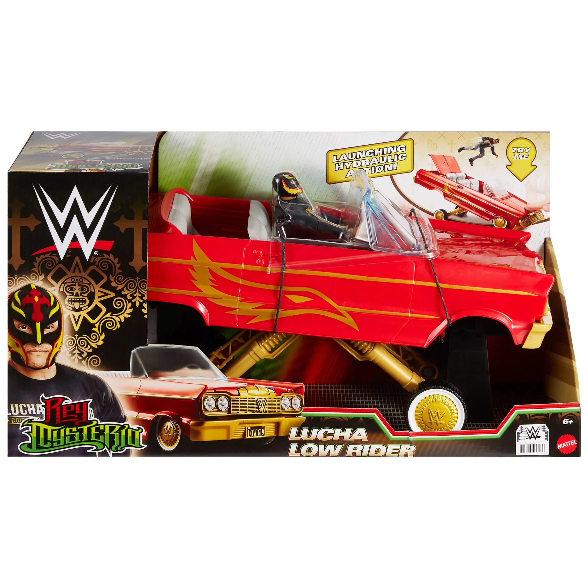 WWE Lucha Low Rider Vehicle Set With Rey Mysterio Main Event Action Figure & Toy Car - Image 6