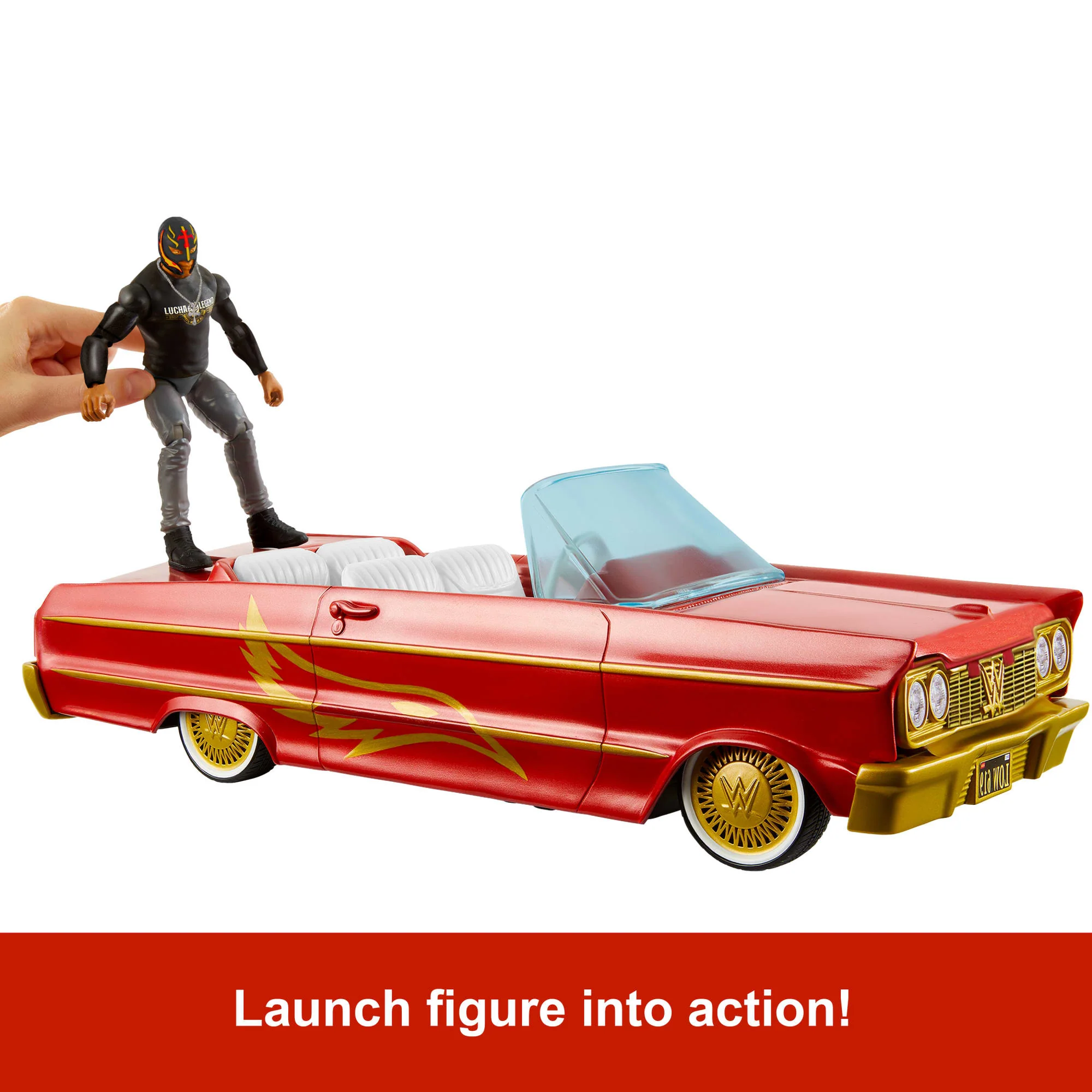 WWE Lucha Low Rider Vehicle Set With Rey Mysterio Main EVent Action Figure & Toy Car - Image 3