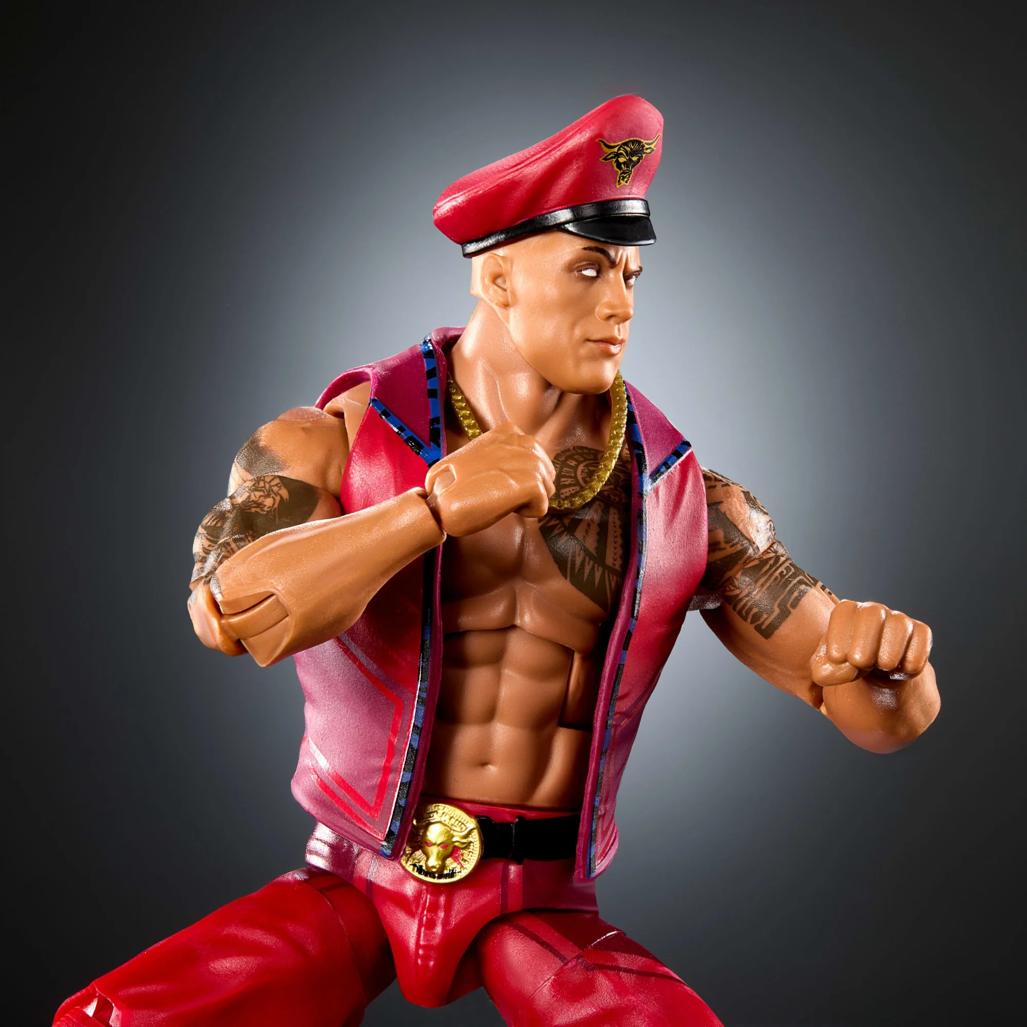 WWE X Street Fighter The Rock Final Boss Action Figure & Accessories, 6-Inch Collectible M. Bison Mashup Set - Image 4